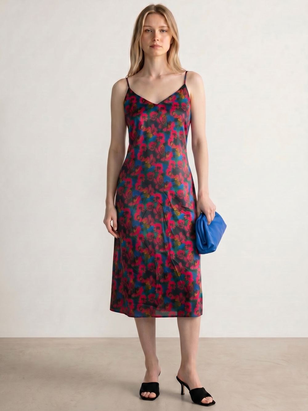 Liberty London Slip Dress Size S Jemma Rose Silk Satin Chemise Red Blue Floral